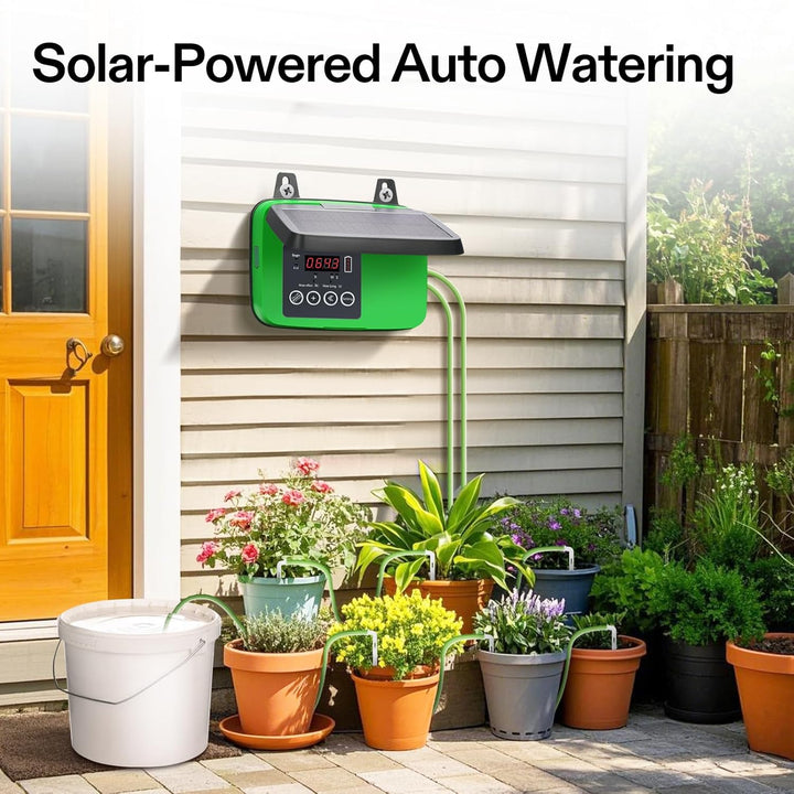 VIVOSUN Solar Automatische Tropfbewässerung Set mit Zeituhr, 3W Ausgang, Solarbetriebenes Bewässerun