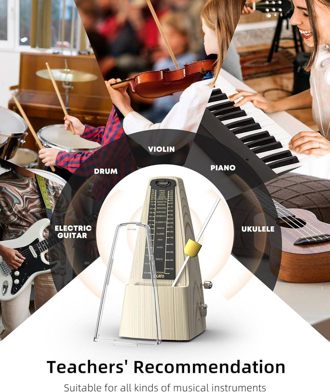 LEKATO Mechanisches Metronom mit metallenes Getriebe, Universales Metronom mit Glocke für Klavier Gi