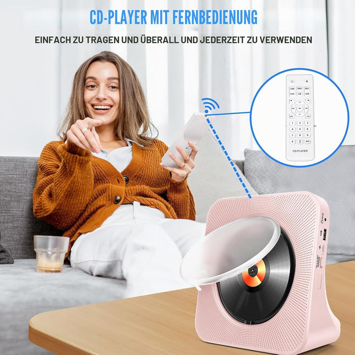 Tragbarer CD-Player für Zuhause, HoneTeek persönlicher CD-Player mit Bluetooth, Lautsprecher, Musik-
