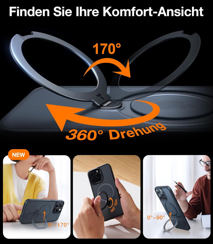 TORRAS 360° Ostand Spin für iPhone 14 Pro Max Hülle (Magnetischer Robust Standring) Militärschutz, M