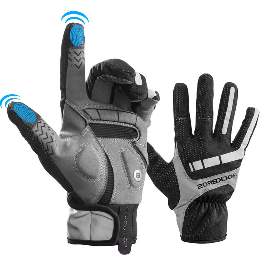 ROCKBROS Fahrradhandschuhe für Herren &amp; Damen，Winterhandschuhe mit Polarfleece, Touchscreen &amp; Reflek