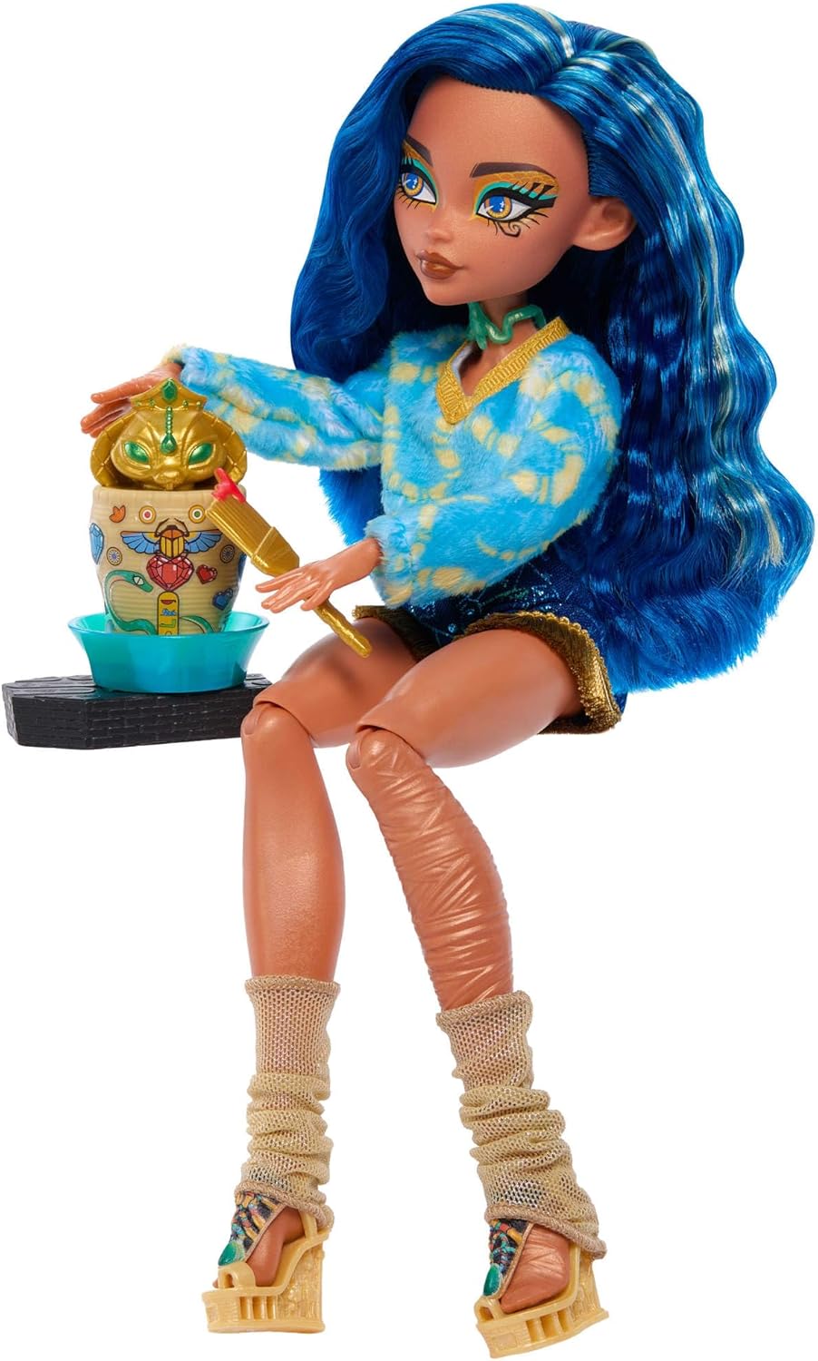 Monster High Self-Scare Secrets Cleo De Nile-Puppe und Zubehörset mit 13 realistischen Überraschunge