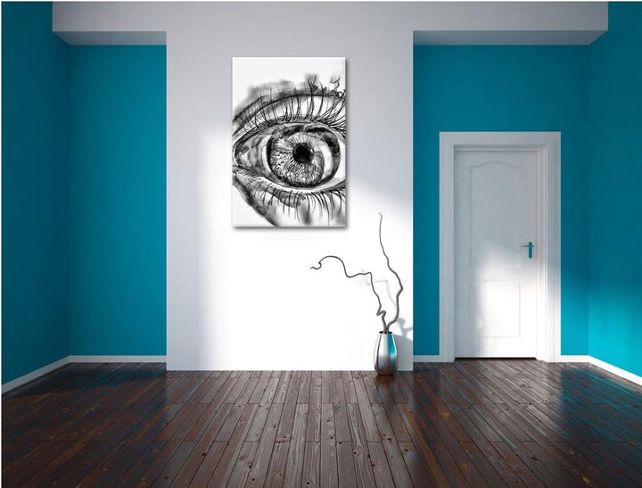 Monocrome, Grünes Auge, Format: 100x70 auf Leinwand, XXL riesige Bilder fertig gerahmt mit Keilrahme