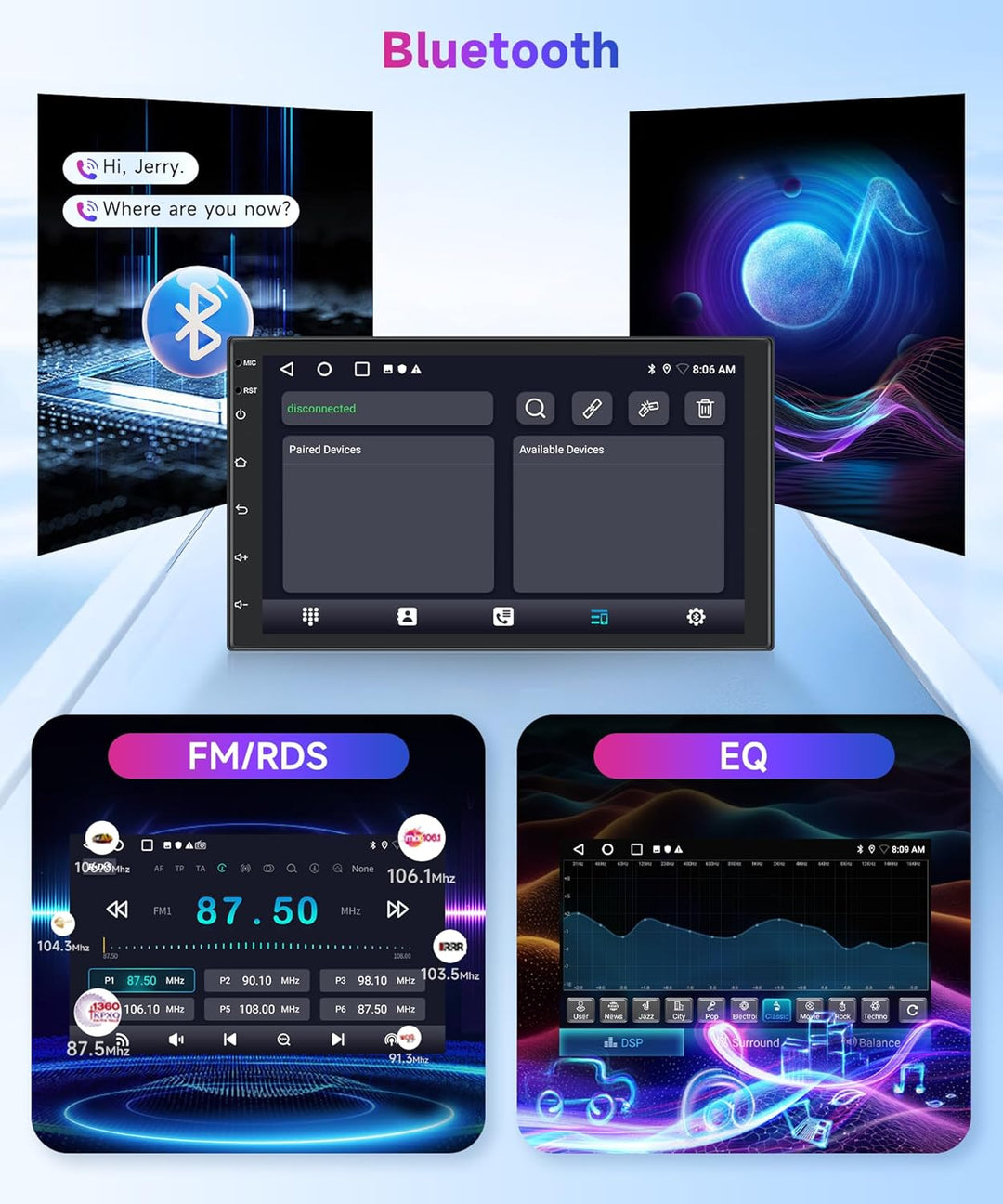 Rimoody 2G+64G Autoradio 2 Din Android Wireless Carplay Android Auto, 7 Zoll Touchscreen 2 Din Radio