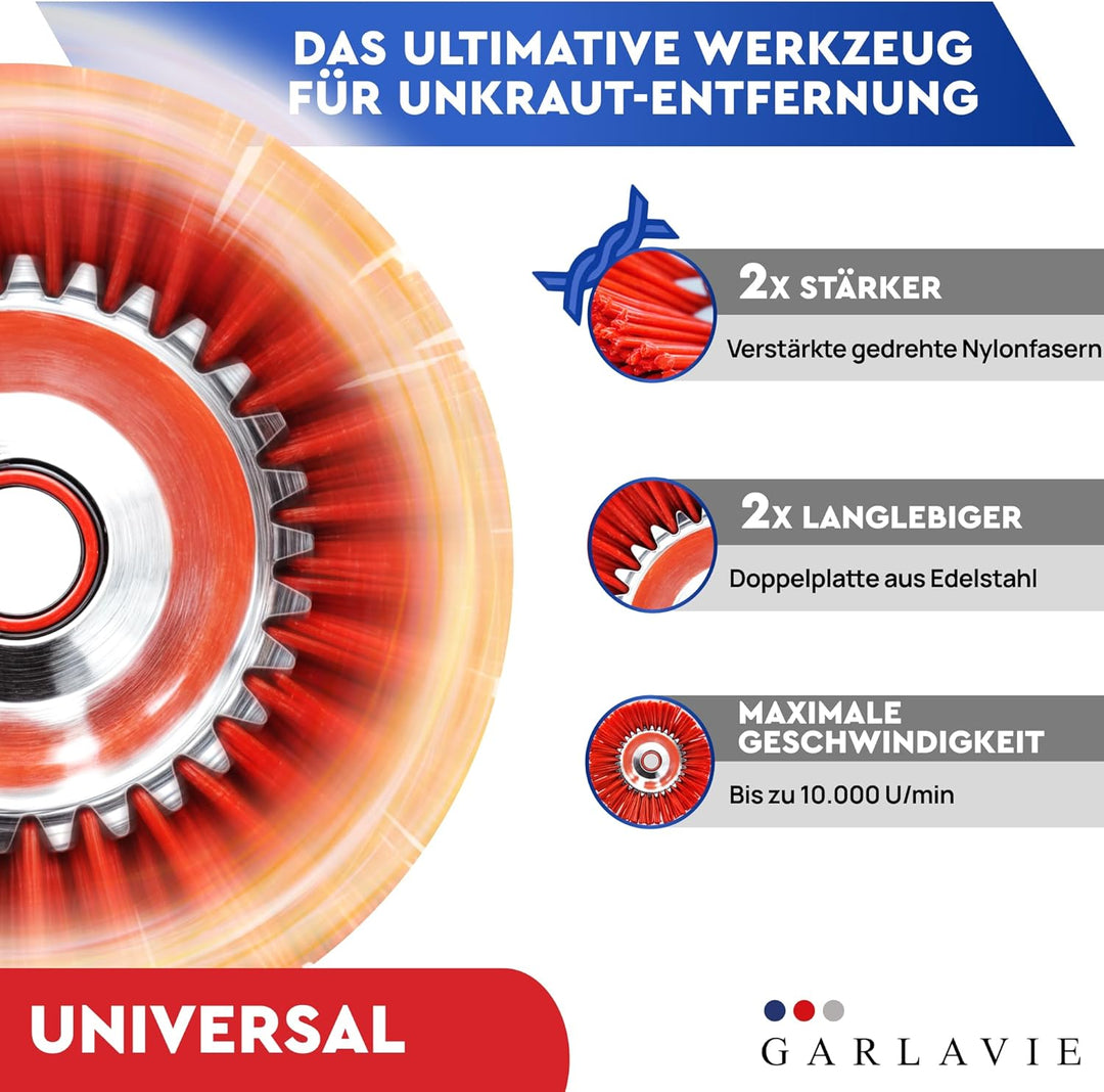 GARLAVIE Nylon Unkrautbürste für Freischneider – Schonende Wildkrautbürste für Motorsense, sanfte Mo