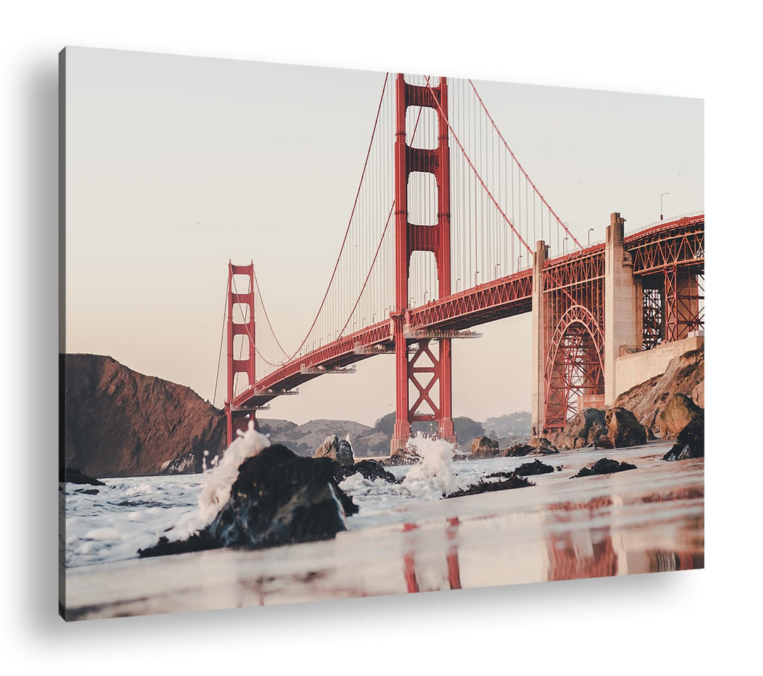 deyoli rote Golden Gate Brücke Format: 80x60 cm als Leinwandbild, Motiv fertig gerahmt auf Echtholzr
