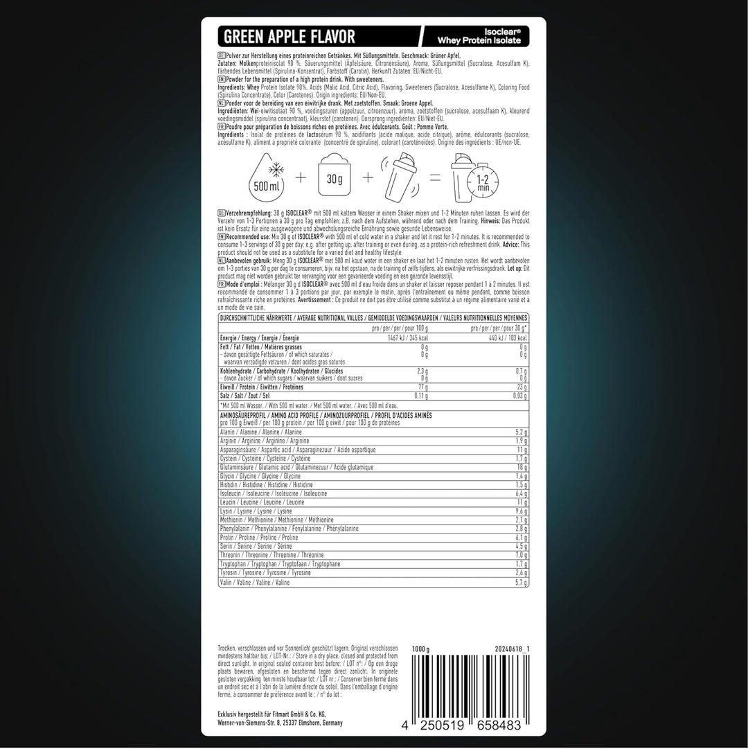 ESN ISOCLEAR Whey Isolate Protein Pulver, 1000g, Green Apple, Proteinlimo mit fruchtig leckerem Gesc