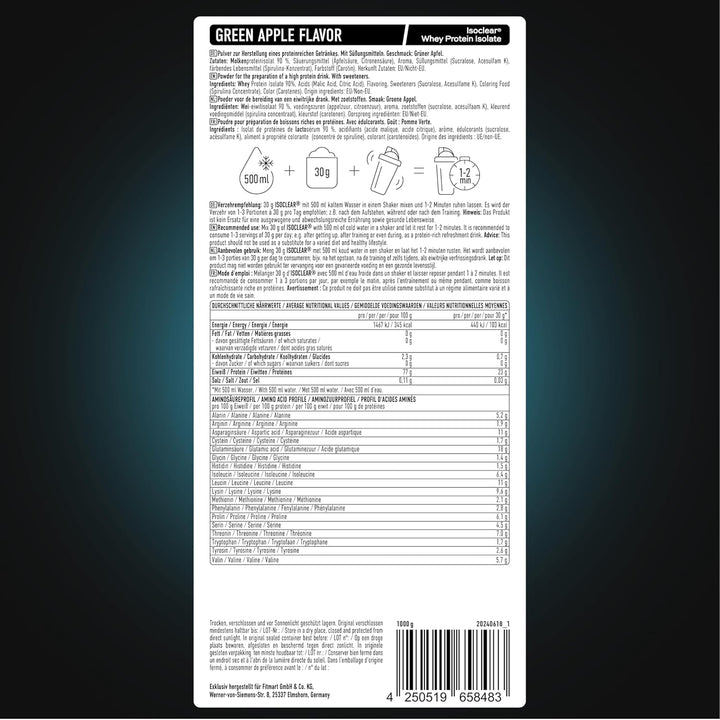 ESN ISOCLEAR Whey Isolate Protein Pulver, 1000g, Green Apple, Proteinlimo mit fruchtig leckerem Gesc