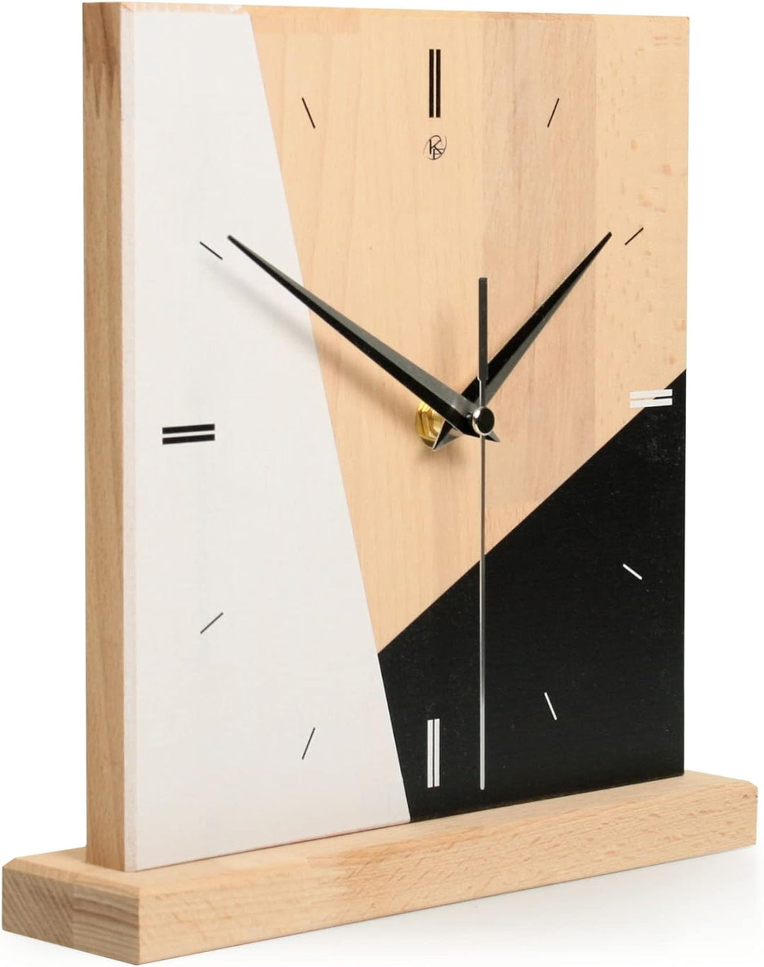 Kreative Feder Designer-STANDUHR „Triangle“ aus Massivholz – analoge TISCHUHR ohne Tickgeräusche (le