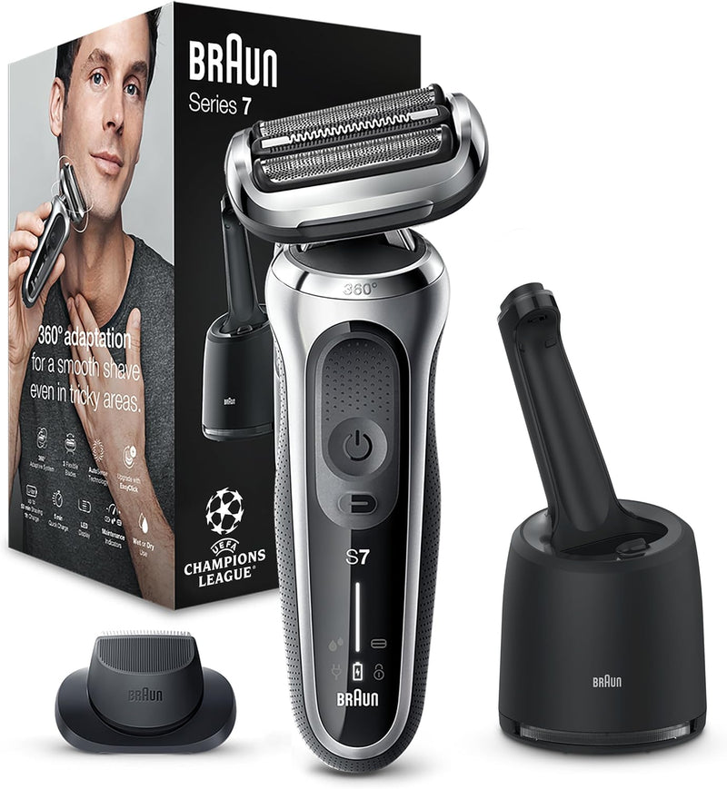 Braun Series 7 Elektrorasierer 360° Flex mit Reinigungsstation, Trimmer & Rasierer Herren Elektrisch