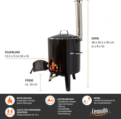 NATIV Gulaschkanone | Gulaschkessel mit 14 L | Eintopfofen für Kochen ohne Strom und Gas | Raketenof