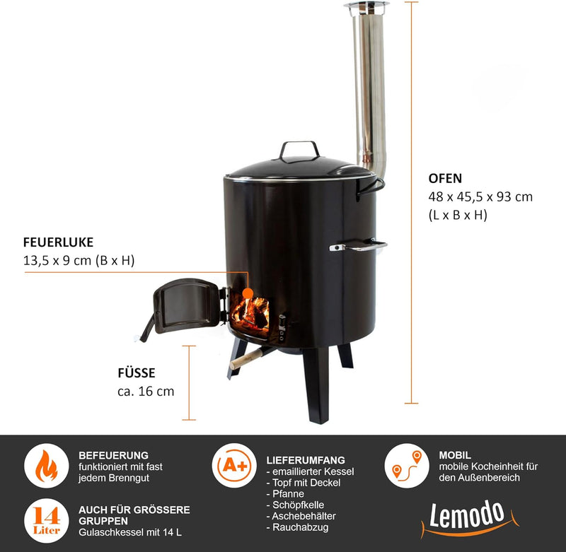 NATIV Gulaschkanone | Gulaschkessel mit 14 L | Eintopfofen für Kochen ohne Strom und Gas | Raketenof