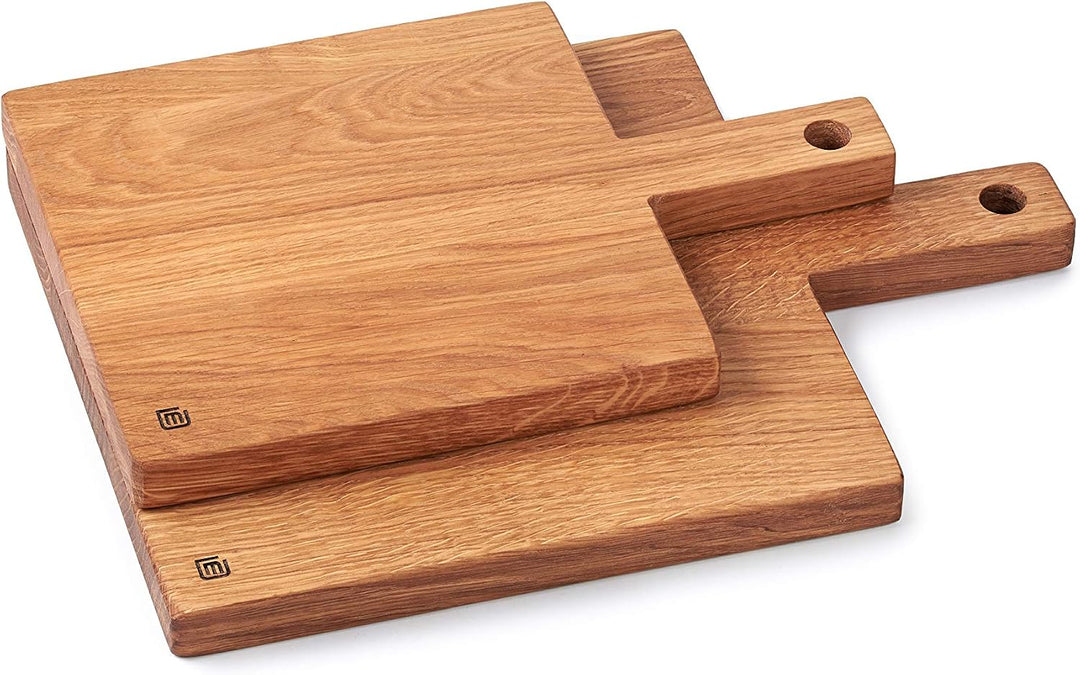 Edeldings Massivholz Schneidebrett mit Griff aus hochwertiger Eiche | Gross 20 х 20 cm | Antibakteri