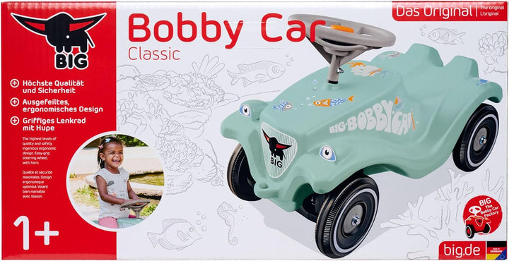 BIG Bobby Car Classic Green Sea - Rutschauto ab 1 Jahr im bunten Meeres-Design mit grauem Sicherheit