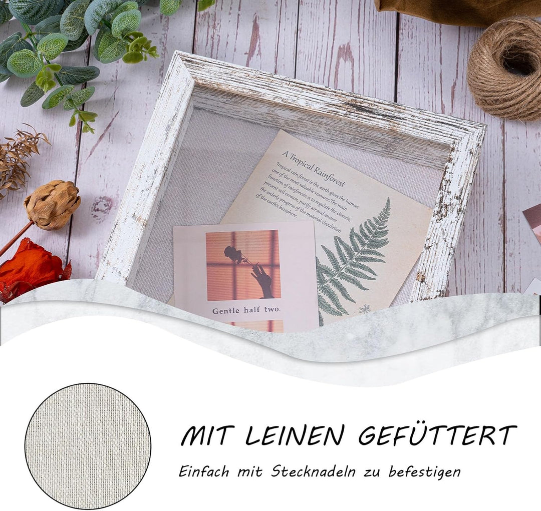 Muzilife 3D Holz Objektrahmen mit Öffnung zum Befüllen 28x28cm Bilderrahmen mit Stecknadeln und Dübe