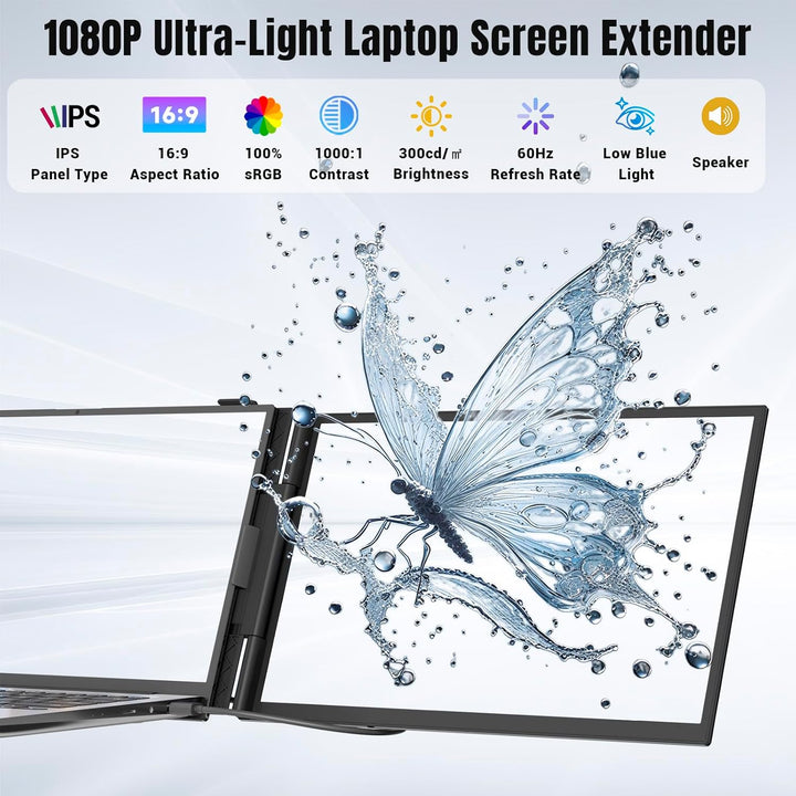 Ultra-dünner Portable Monitor for Laptop, 14” Triple Laptop Bildschirm Extender, 1080P FHD Laptop Sc