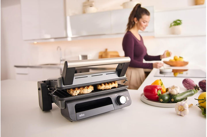 Braun MultiGrill 5 CG5033IGY, 3in1 Grillpositionen (Kontaktgrill, BBQ, Ofen), 230°, abnehmbarer Fett