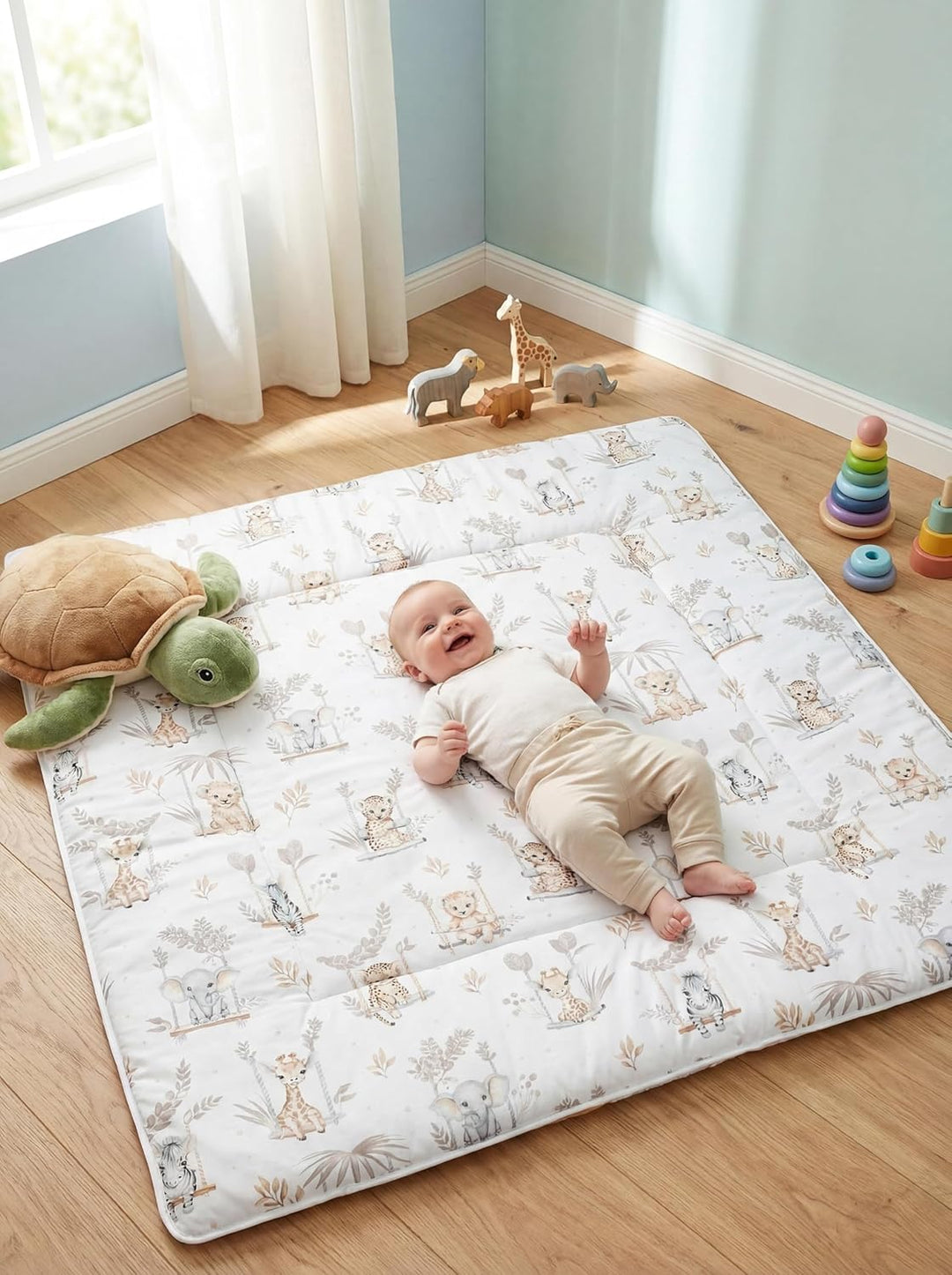 TupTam Baby Spielmatte Kinder Grosse Spieldecke Gepolstert XXL Krabbeldecke 120 x 120 cm Babyzimmer
