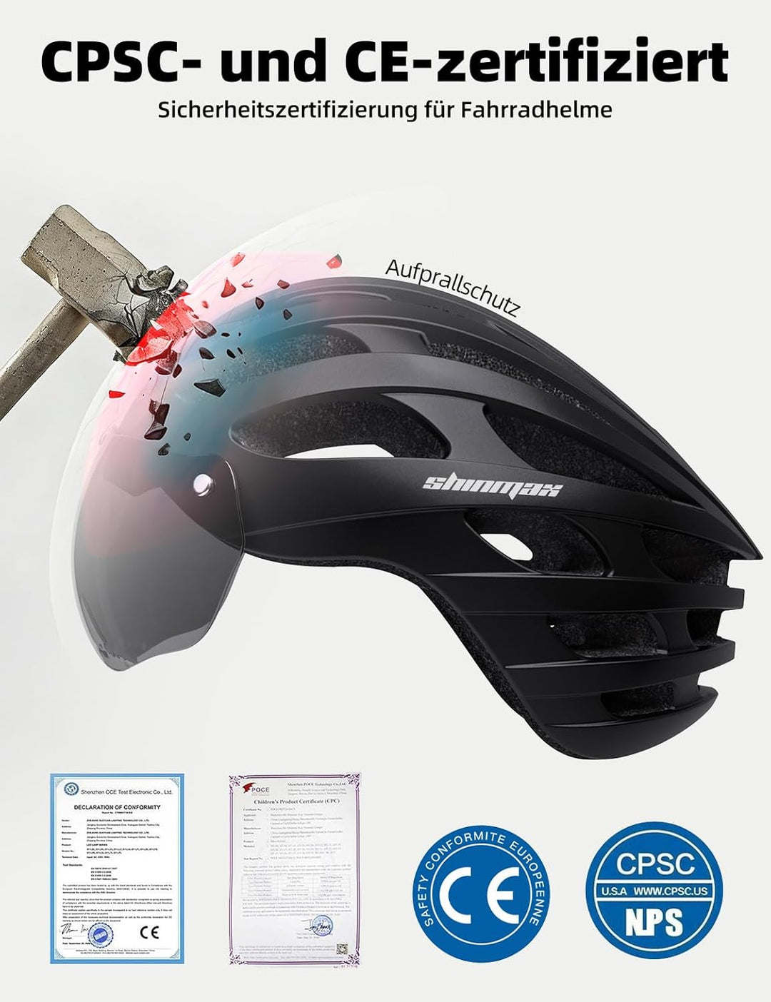 Shinmax Fahrradhelm mit Visier UV-beschützen,Fahrradhelm Herren Damen mit USB Licht Leuchtaufkleber,