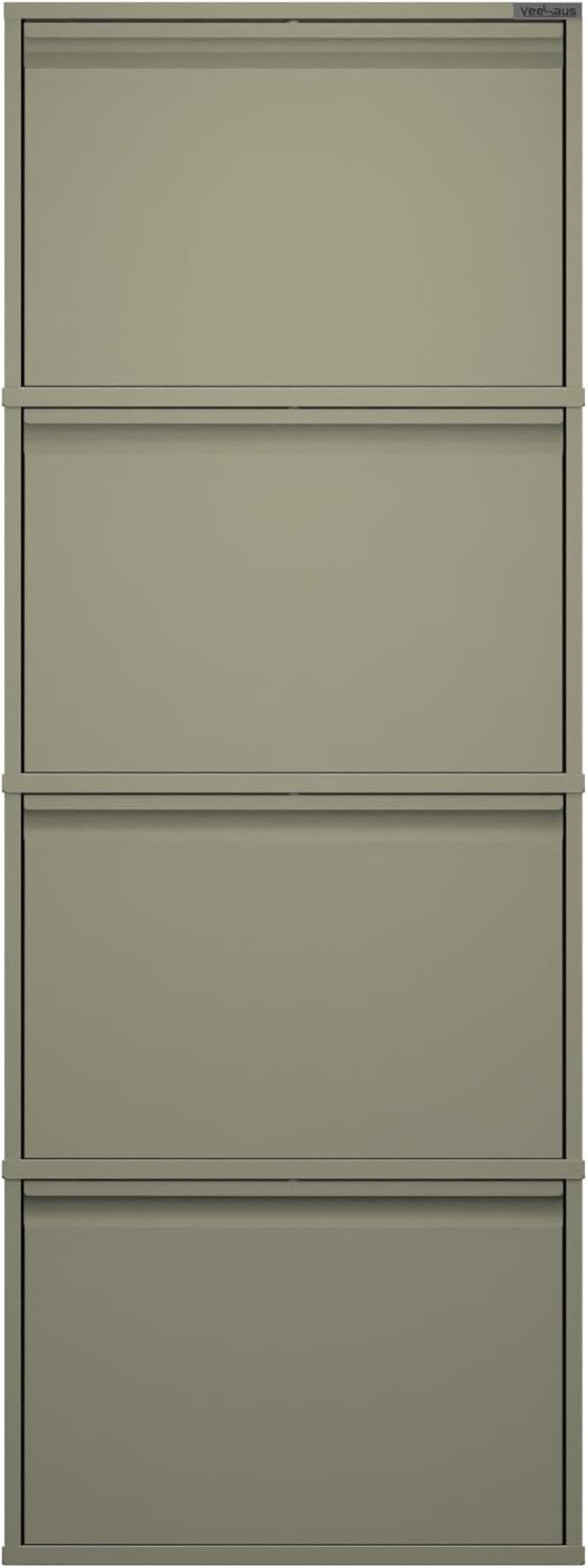 Schuhregal, schmal, hoch, Schuhschrank, mit magnetischem Deckel, Wandmontage, aus Metall (Grau Kiese