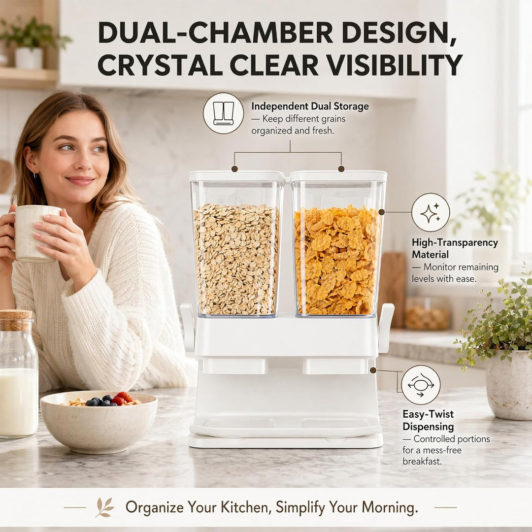 Müslispender 2er Pack, Doppelter 3-Liter Cornflakes Behälter, Cornflakes Spender für Trockenlebensmi