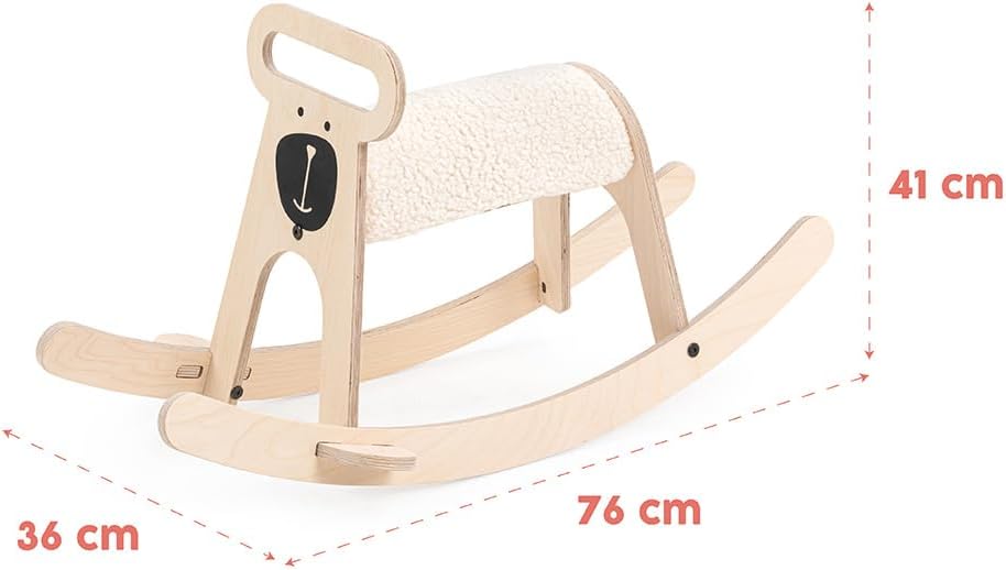 06POBE Pony-Schaukelpferd, Aufsitzspielzeug für Kinder aus natürlichem Birkensperrholz mit weichem S