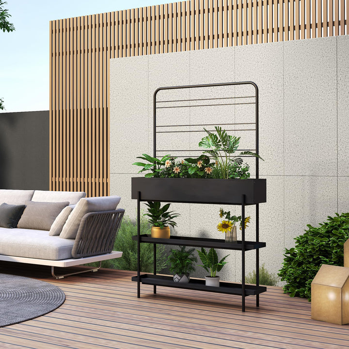 casa.pro Outdoor Pflanzenregal Aalsmeer Pflanzenständer mit Blumenkasten 2 Ablagen Blumenregal aus M