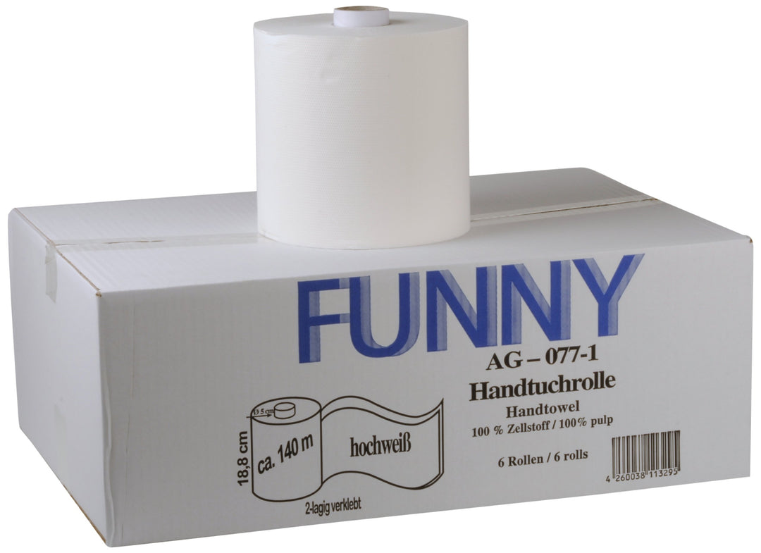 Funny Handtuchrolle mit Spezialkern, für markenfreie Spendersysteme, 2 lagig, hochweiss, 19 cm, ca.