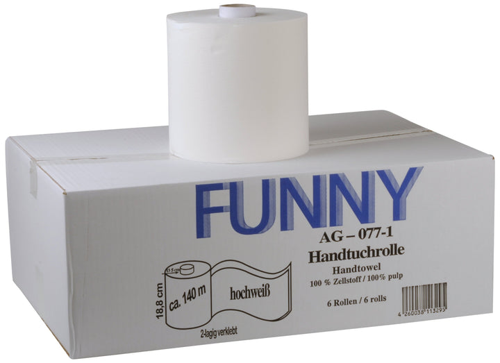 Funny Handtuchrolle mit Spezialkern, für markenfreie Spendersysteme, 2 lagig, hochweiss, 19 cm, ca.