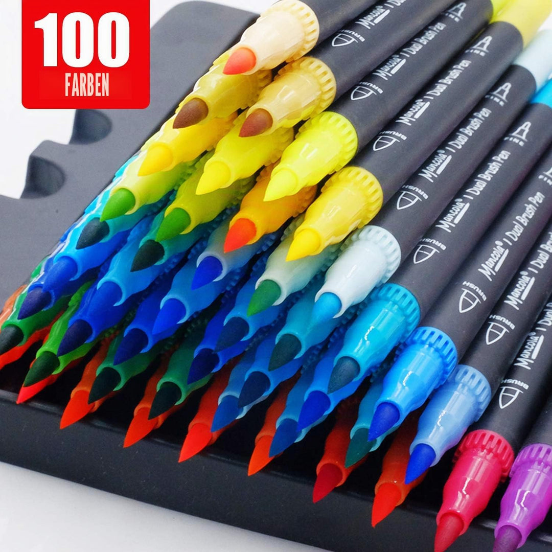 mancola 100 Filzstift Set, Aquarell Marker Stift Set Doppelspitze Textmarker, bullet journal stifte