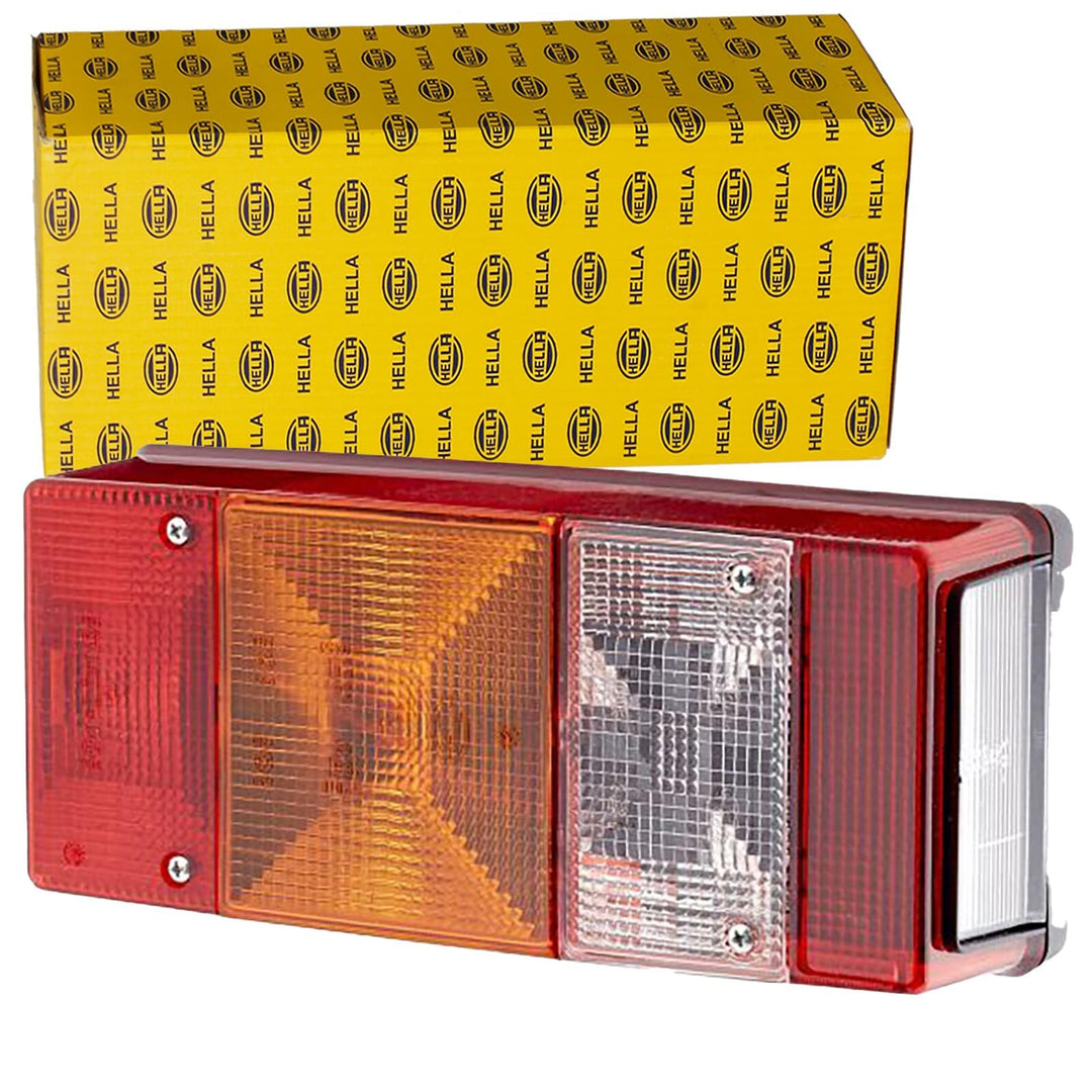 HELLA - Heckleuchte - Glühlampe - 12V - Anbau - Lichtscheibenfarbe: rot/gelb - Stecker: Flachstecker