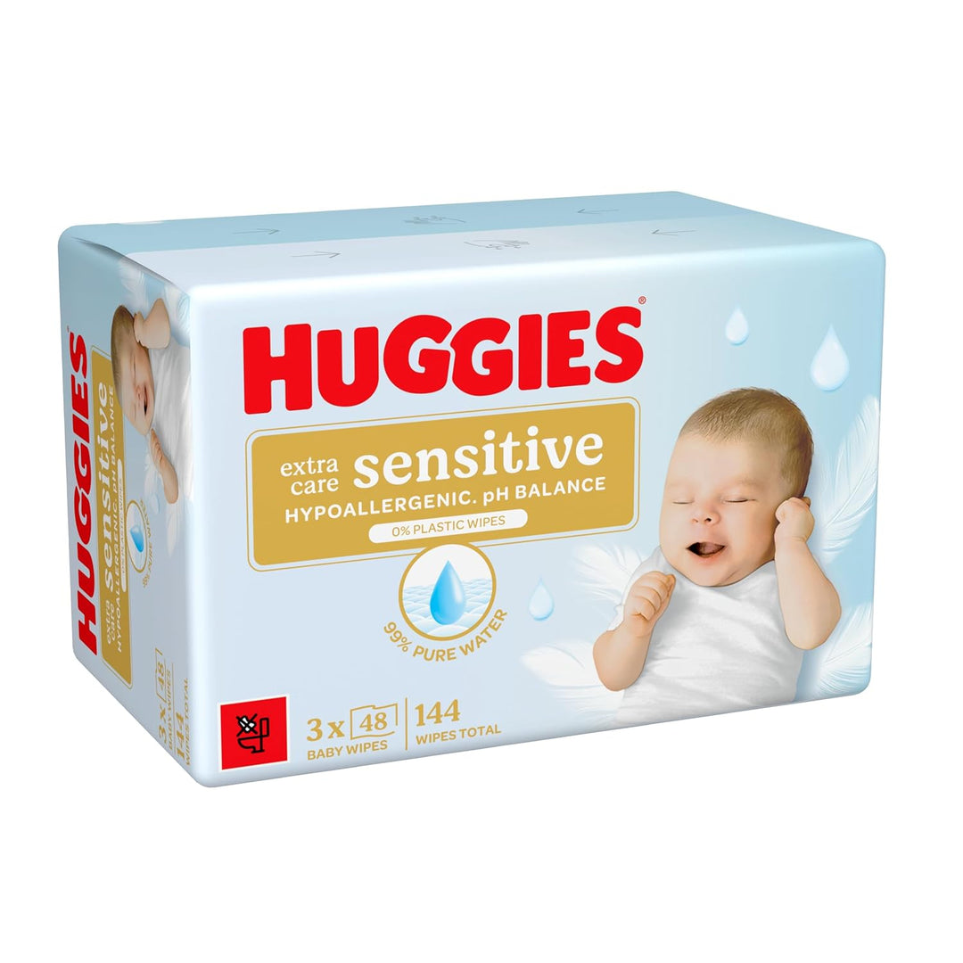 Huggies Pure Extra Care Sensitive Baby-Feuchttücher, 99 Prozent Wasser, ohne Plastik, 12er Pack (4 x