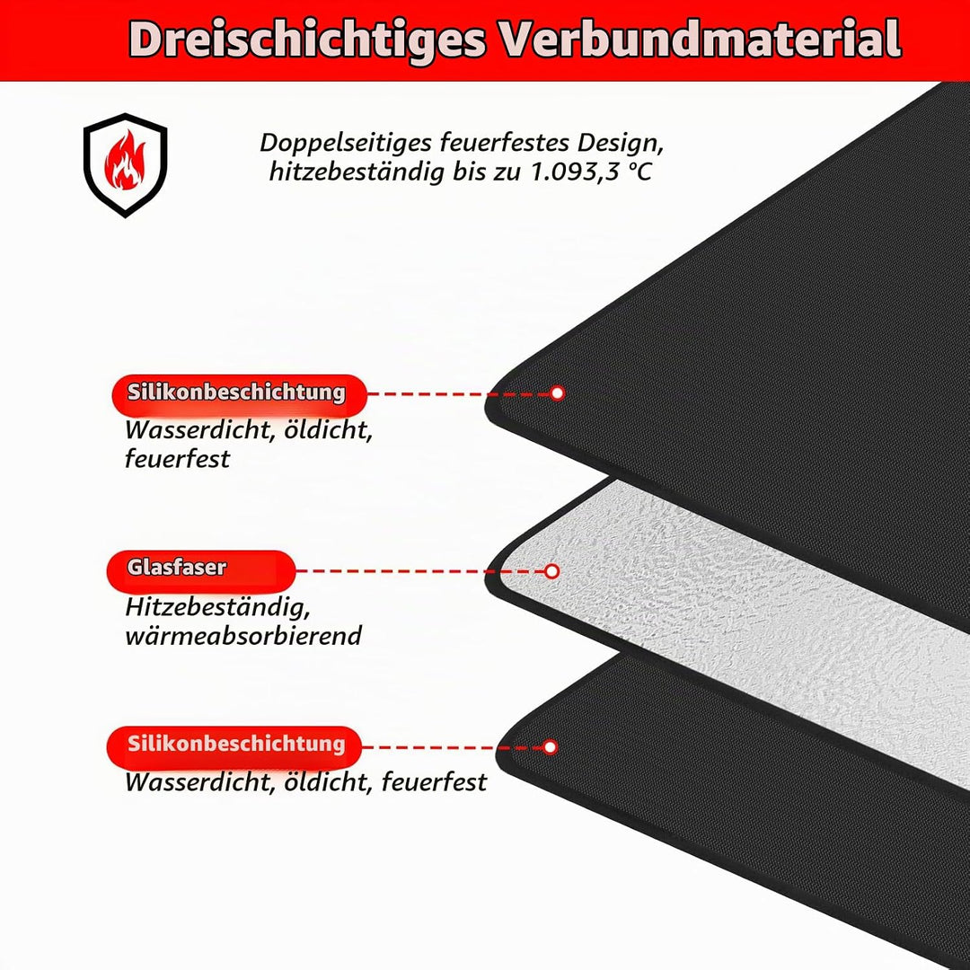 Feuerfeste Unterlage, 180x100cm Faltbare Grillmatte Hitzeschutzmatte, Bodenschutz Grillunterlage, 3