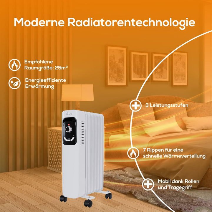 Tronitechnik® Ölradiator TT-OR 207 Elektroheizung Öl-Heizung Radiator 3 Heizstufen 7 Rippen Elektris
