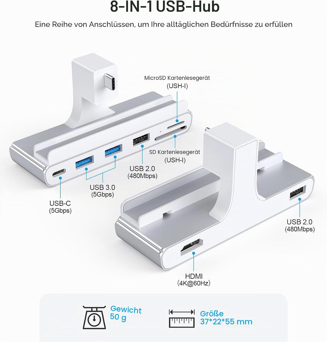 8-in-1 iMac-USB-Adapter mit HDMI 4K @ 60 Hz, USB 3.0 5 Gbit/s, SD/TF-Kartenleser, USB-C-Dock für iMa