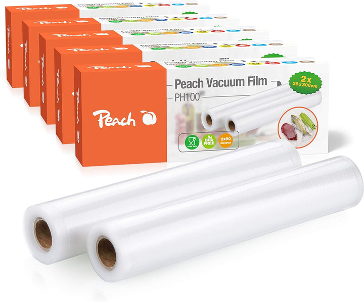 Peach Vakuumierfolie - 10 Rollen à 28x300cm - 30 Meter - Lebensmittel natürlich Frischhalten - kein