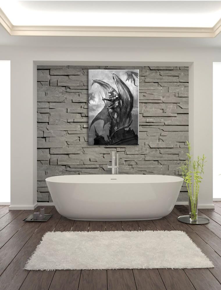 Pixxprint Drachenmann / 100x70cm Leinwandbild bespannt auf Holzrahmen/Wandbild Kunstdruck Dekoration