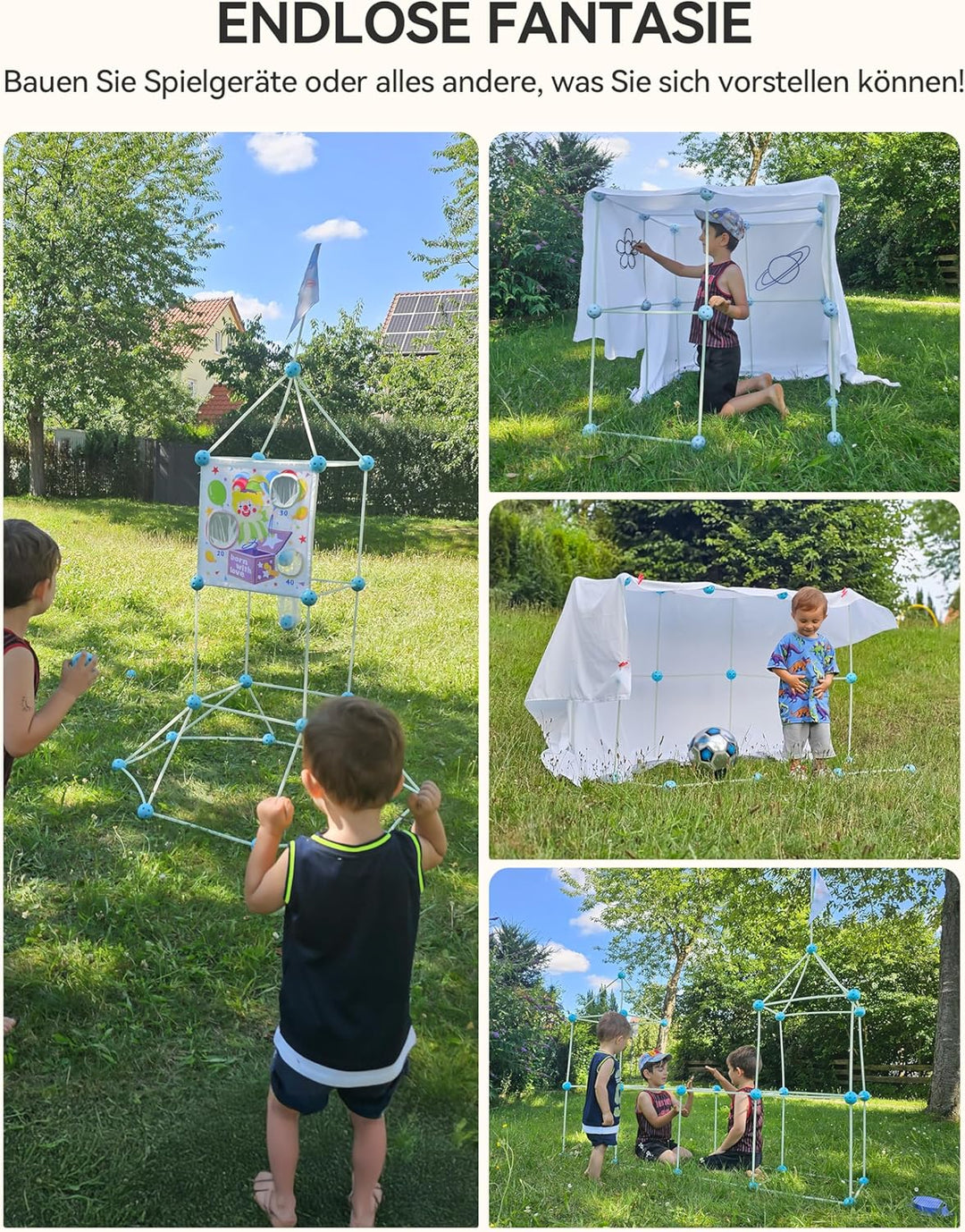 besrey Höhle Bauen Kinder – 144PCS Konstruktionsspielzeug mit Wurfspiel, Kinder Höhle, Outdoor Garte