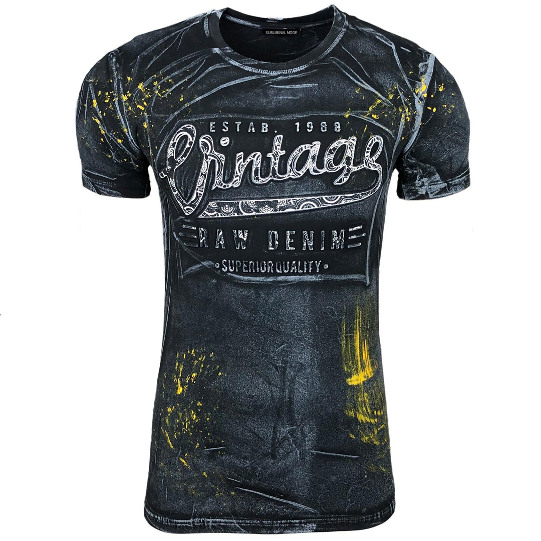 Subliminal Mode Herren-T-Shirt, gewaschen, Vintage, Rundhalsausschnitt, 3D-Druck, kurzärmlig, Grösse