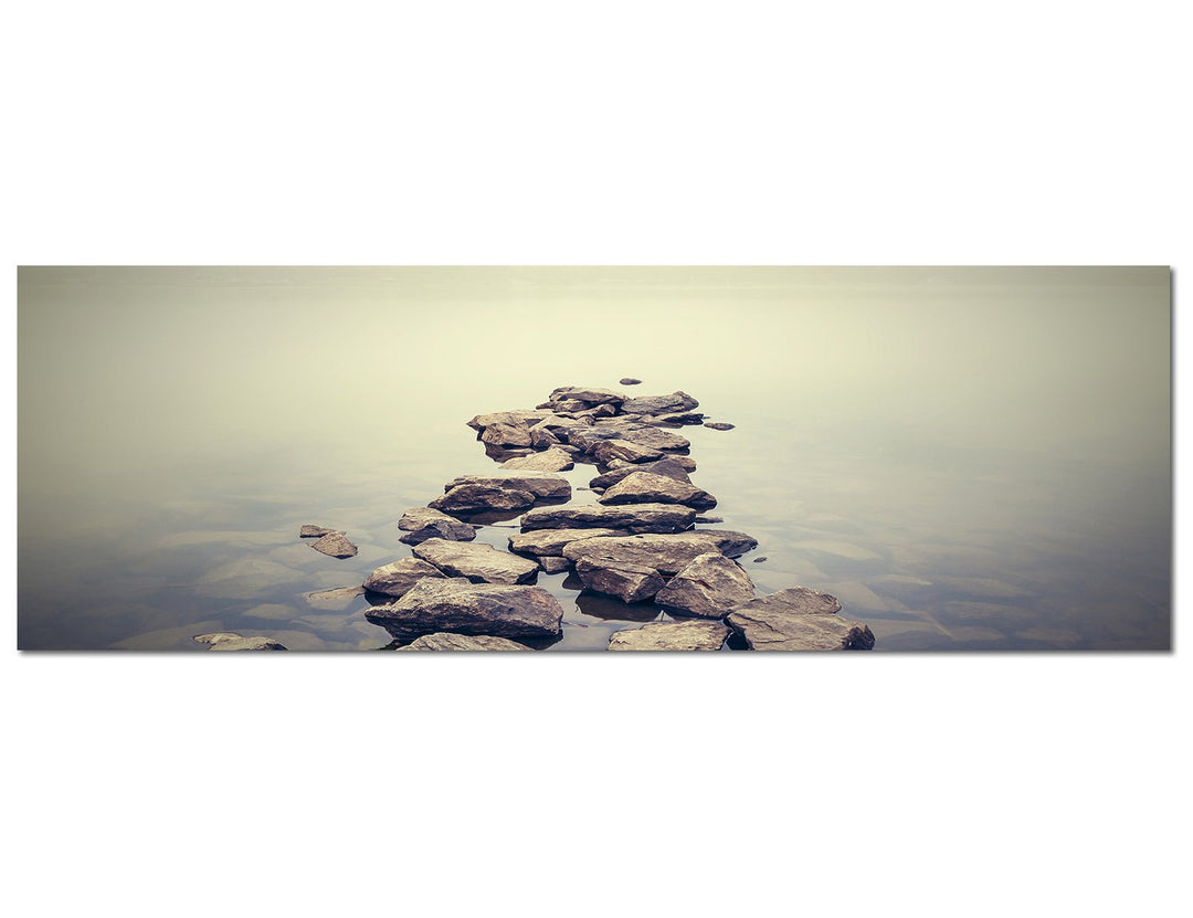 Paul Sinus Art Panoramabild auf Leinwand und Keilrahmen 120x40cm Ukraine Steine Wasser Nebel Dunst
