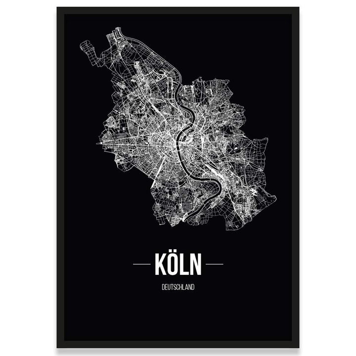 JUNIWORDS Stadtposter, Köln, Wähle eine Grösse, 40 x 60 cm, Poster mit Rahmen, Schrift B, Schwarz 40
