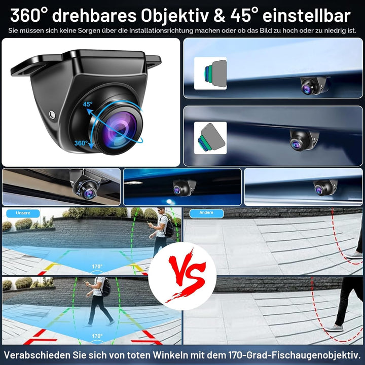 OBEST AHD Auto Rückfahrkamera, 360° Drehbar 1080P Rückfahrkameras, IP68 Wasserdicht Metall Rückblick
