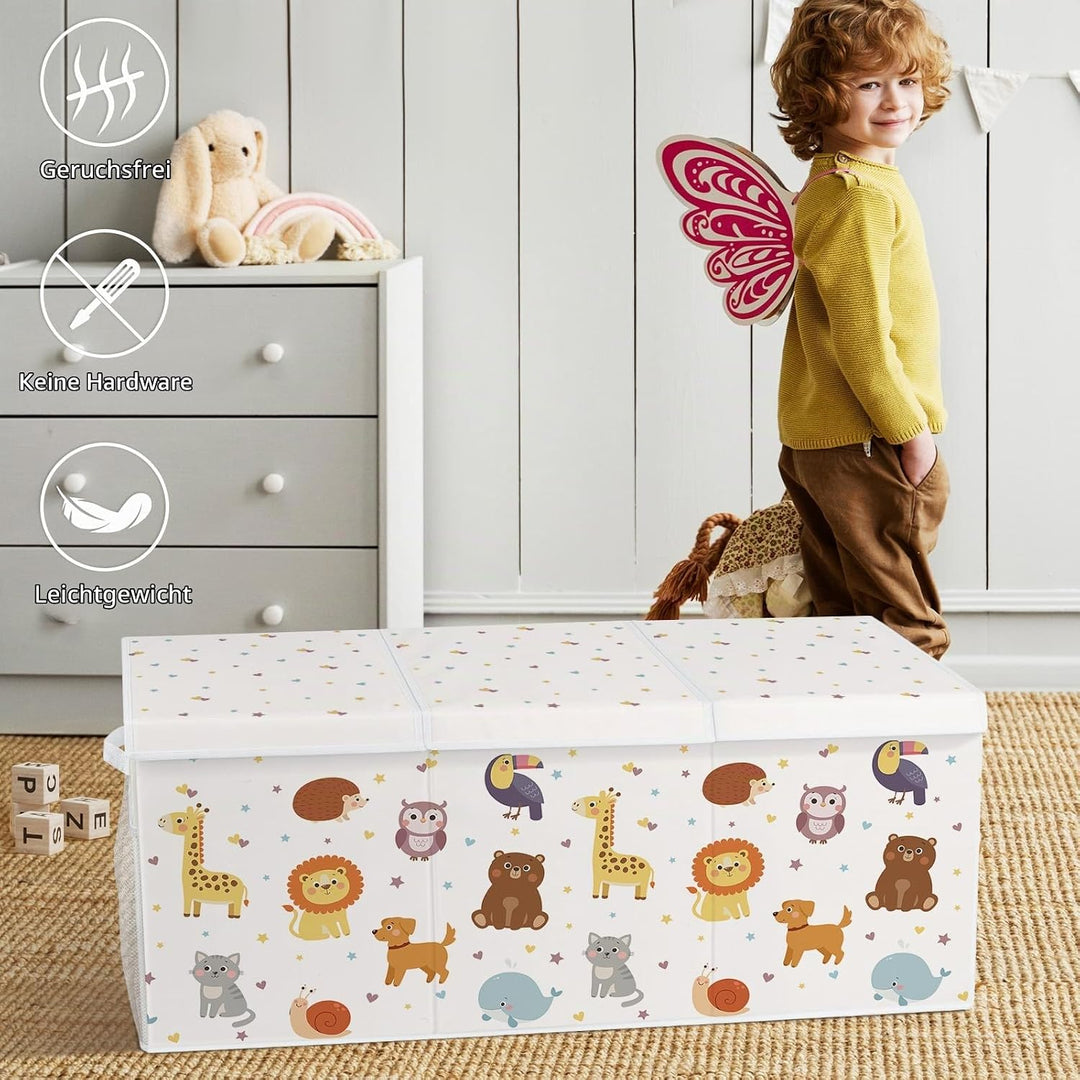 Spielzeugkiste Aufbewahrungsbox mit Deckel Kinder 96 x 32 x 40 cm, Faltbare und Platzsparend für Kin