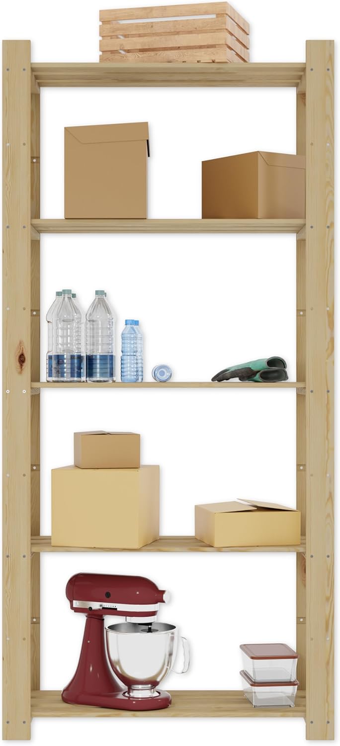 Lenmar Serie B Holzregal, Kiefer, Holz, Hellbeige, B-18 170 x 80 x 30 cm, 5 Böden, Bücherregal, Holz