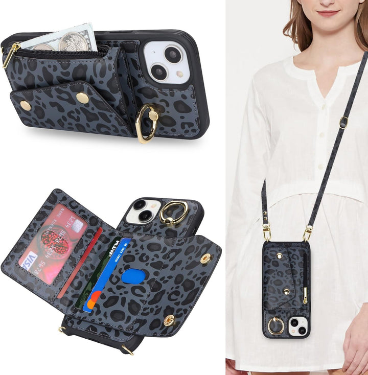 Lipvina Hülle für iPhone 15 Hülle mit Band Kartenhalter handyhülle Hülle für iPhone 15 mit Reissvers