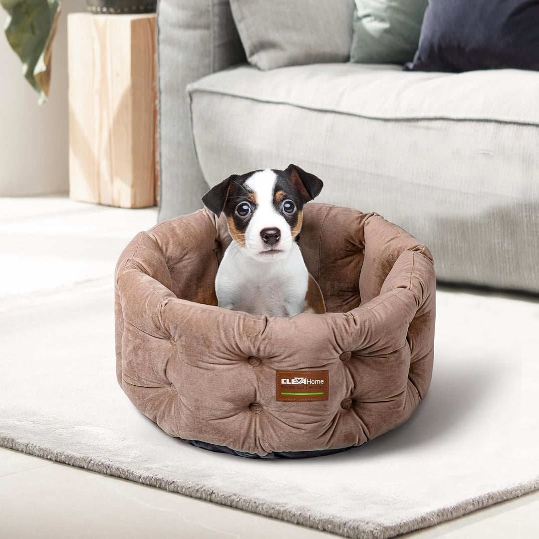 ClevaHome Deep Nest Katzenbett für Katzen bis 7 kg, Rundes Katzenbett für den Innenbereich mit Samto