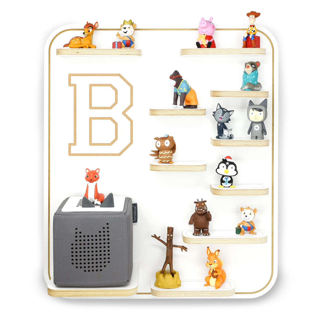 stadtecken Kinder Holz Regal für Musikbox I Buchstabe B I Geeignet für die Toniebox und ca. 36 Tonie