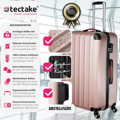 tectake 800763 Kofferset 4-TLG, robuste Hartschalenkoffer, abnehmbare Rollen 360°, ineinander stapel