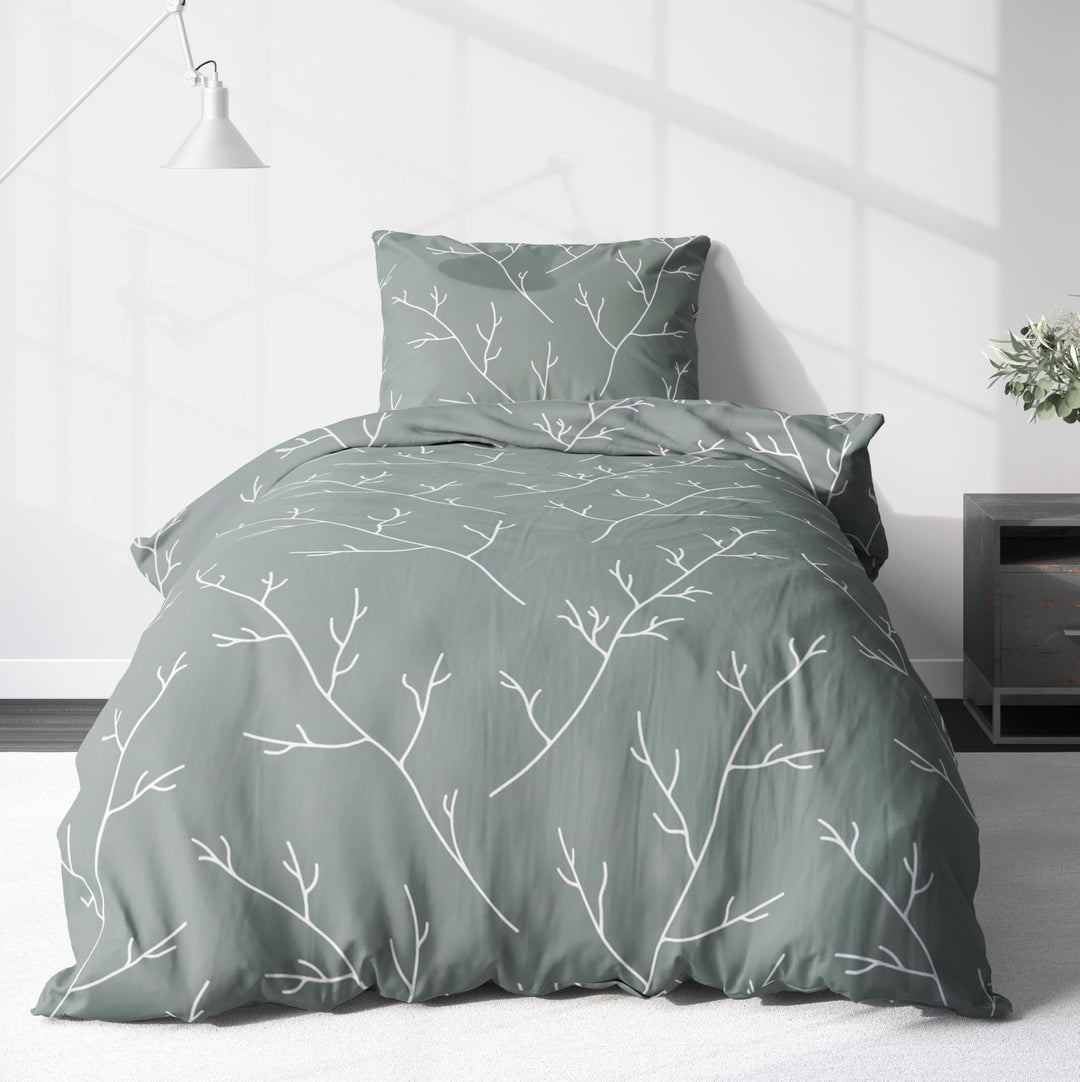 LINKHOFF Bettwäsche 135x200-100% Baumwolle + 80x80cm 2tl. Zweigemuster in Grün/Weiss Bettwäsche Äste