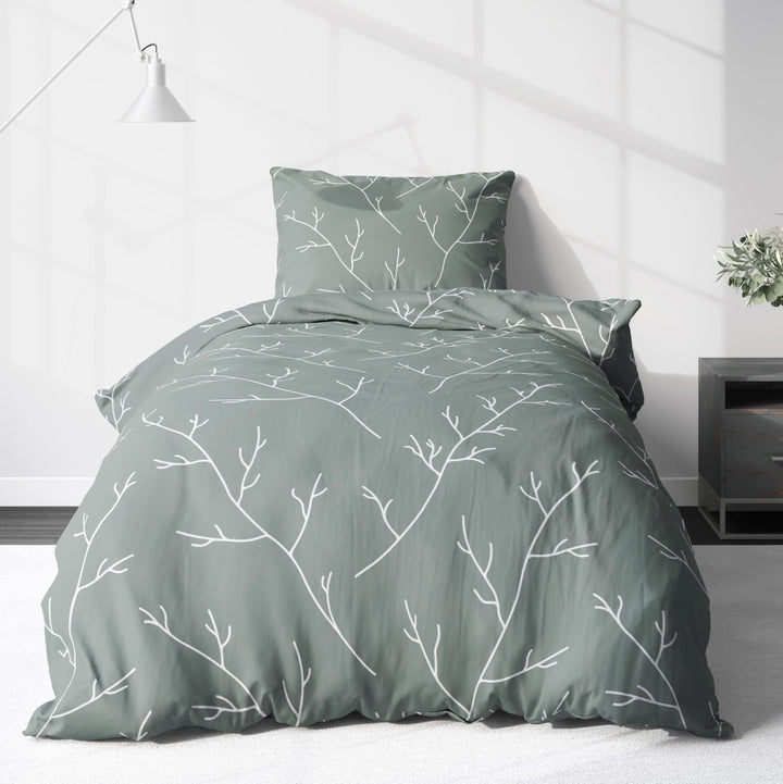LINKHOFF Bettwäsche 135x200-100% Baumwolle + 80x80cm 2tl. Zweigemuster in Grün/Weiss Bettwäsche Äste